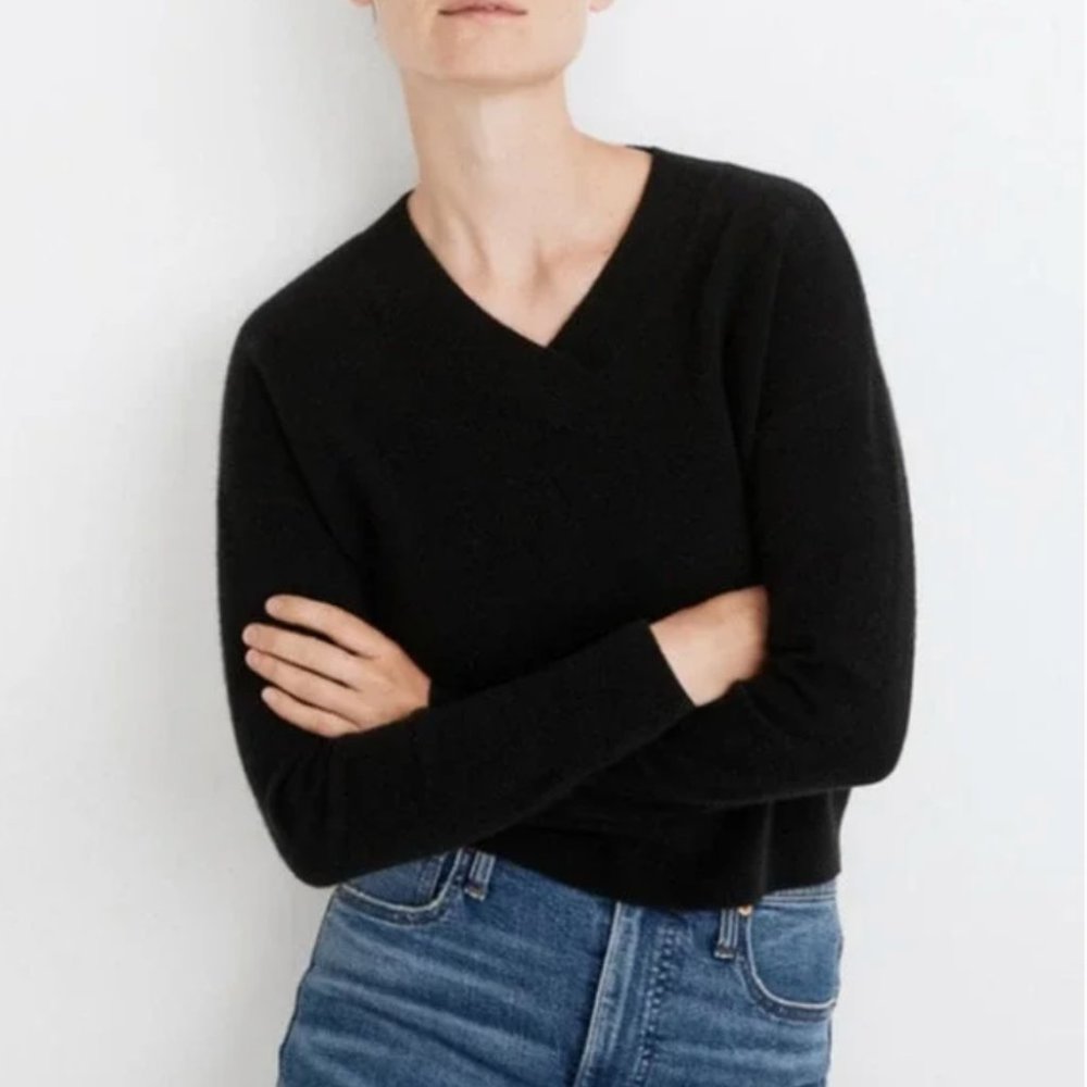 Black Madewell Cashmere V-Neck Sweater